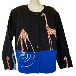 Daniel K Giraffe Tapestry Jacket Embroidered Vintage Blazer with Glass Buttons